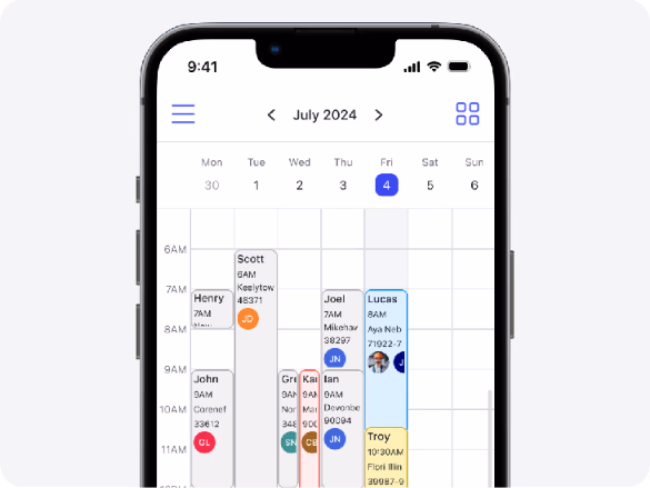 Autopilot weekly overview showing recurring cleaning visits assigned across the week