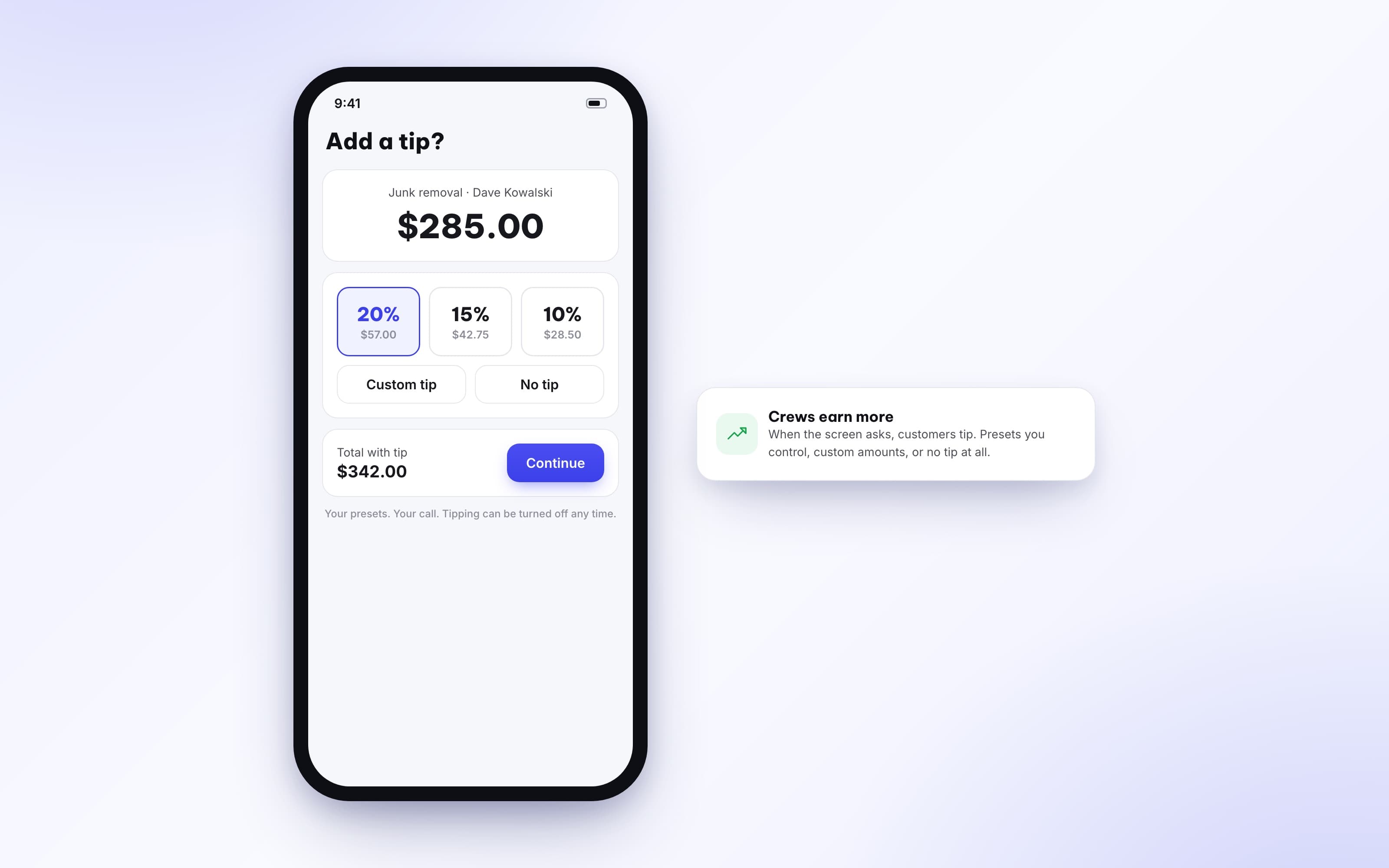 Payment confirmation screen with card reader selected as the entry method