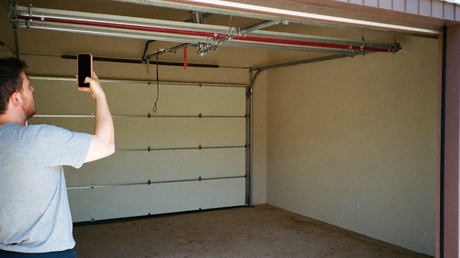 Junk removal customer leaving a five star Google review on a phone in a driveway