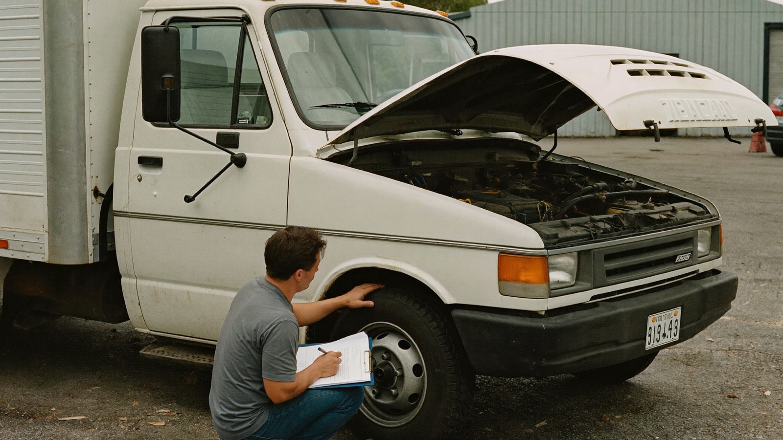 Junk removal owner reviewing a wall calendar and schedule board for two crews